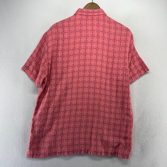 Tommy Bahama Shirt Men's Medium Pink Silk Blend Islandzone Lightweight Check - Picture 7 of 9
